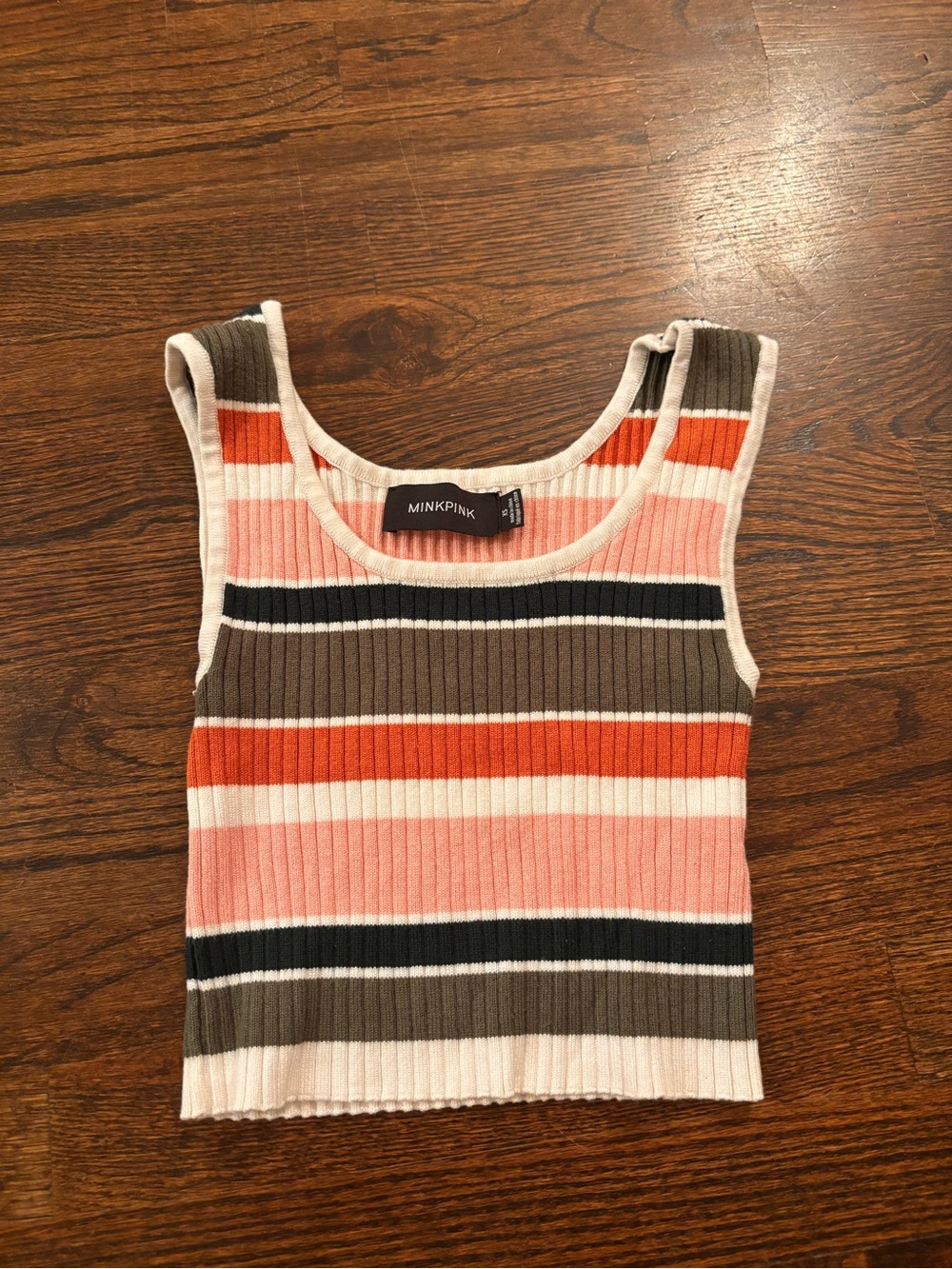 MINKPINK Pink, Orange & Olive Striped Ribbed Tank